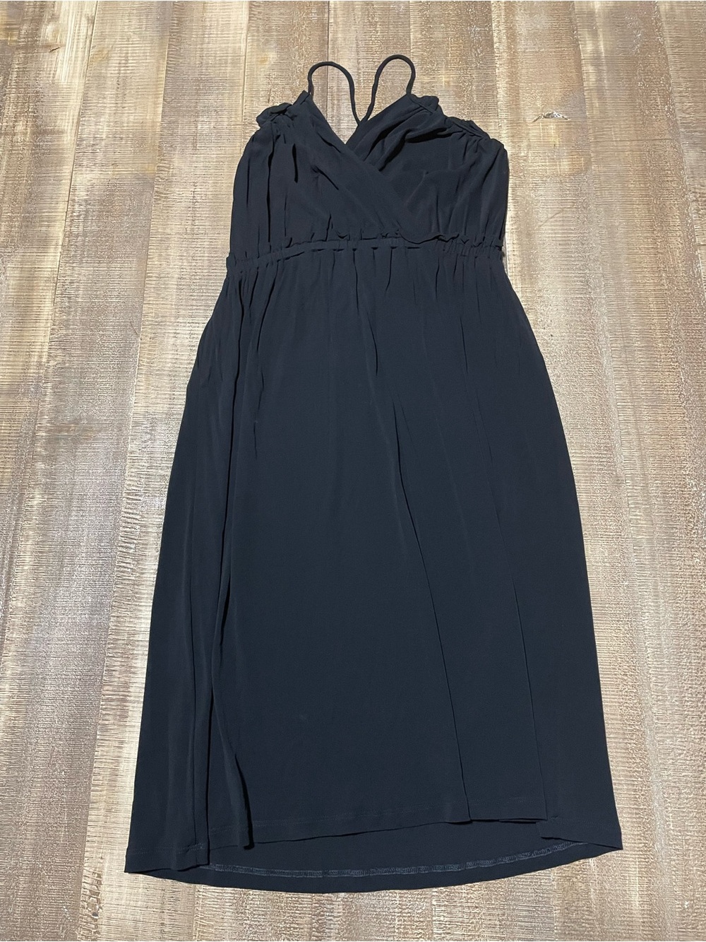 Vanessa Bruno Black Spaghetti-Strap Midi Dress with V-Neckline